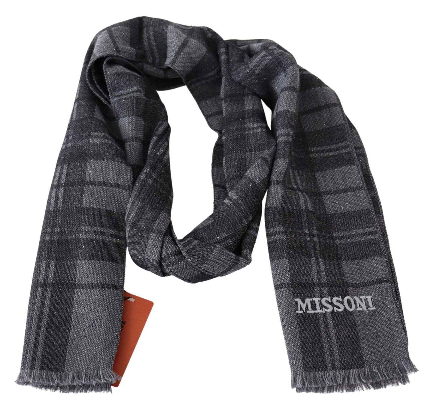 Missoni Elegant Unisex Plaid Wool Scarf with Logo Embroidery - PER.FASHION