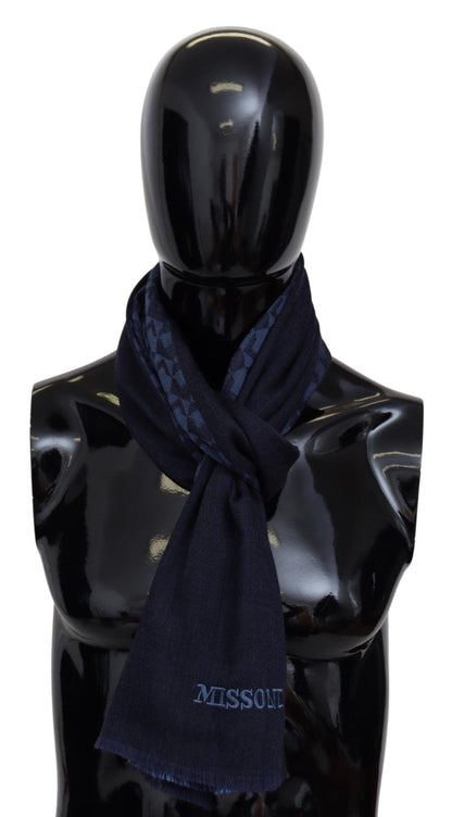 Missoni Navy Wool Knit Unisex Neck Wrap Fringe Shawl Men's Scarf - PER.FASHION