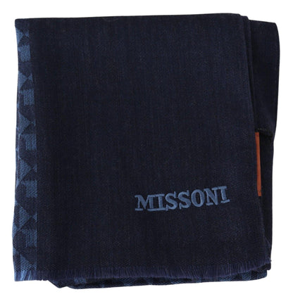 Missoni Navy Wool Knit Unisex Neck Wrap Fringe Shawl Men's Scarf - PER.FASHION