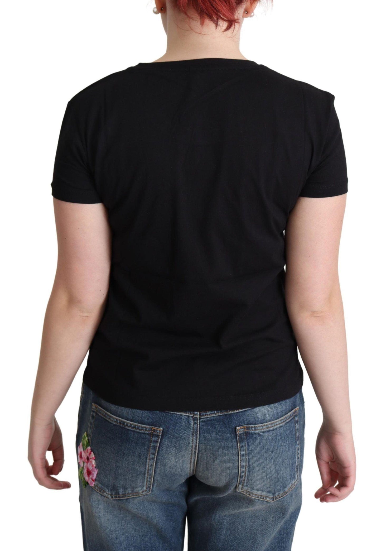 Moschino Chic Black Cotton Tee with Playful Print - PER.FASHION