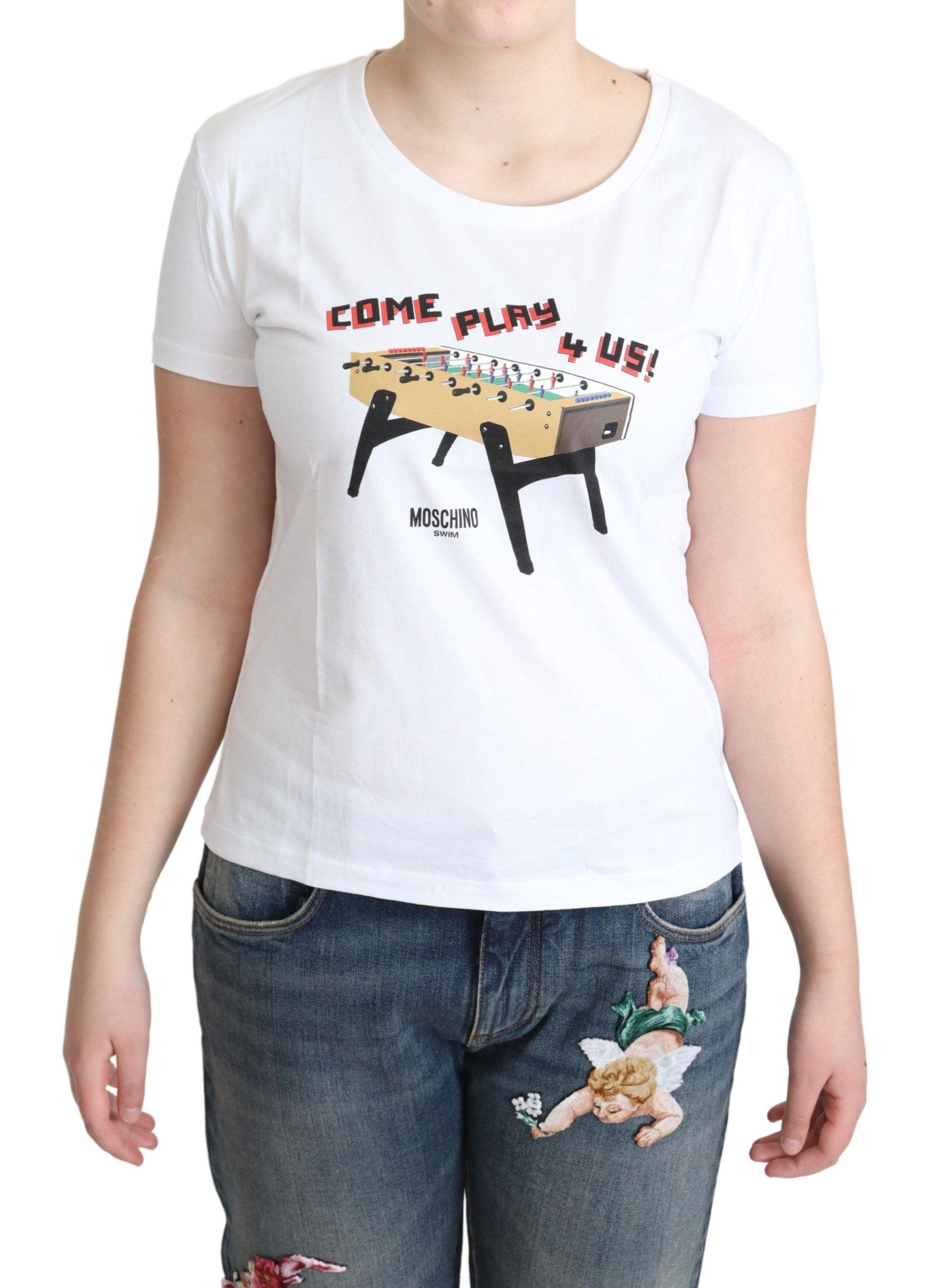 Moschino Chic Cotton Round Neck Tee with Playful Print - PER.FASHION