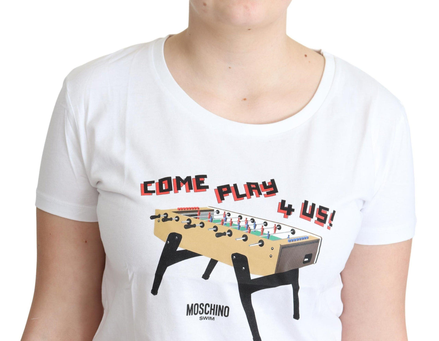 Moschino Chic Cotton Round Neck Tee with Playful Print - PER.FASHION