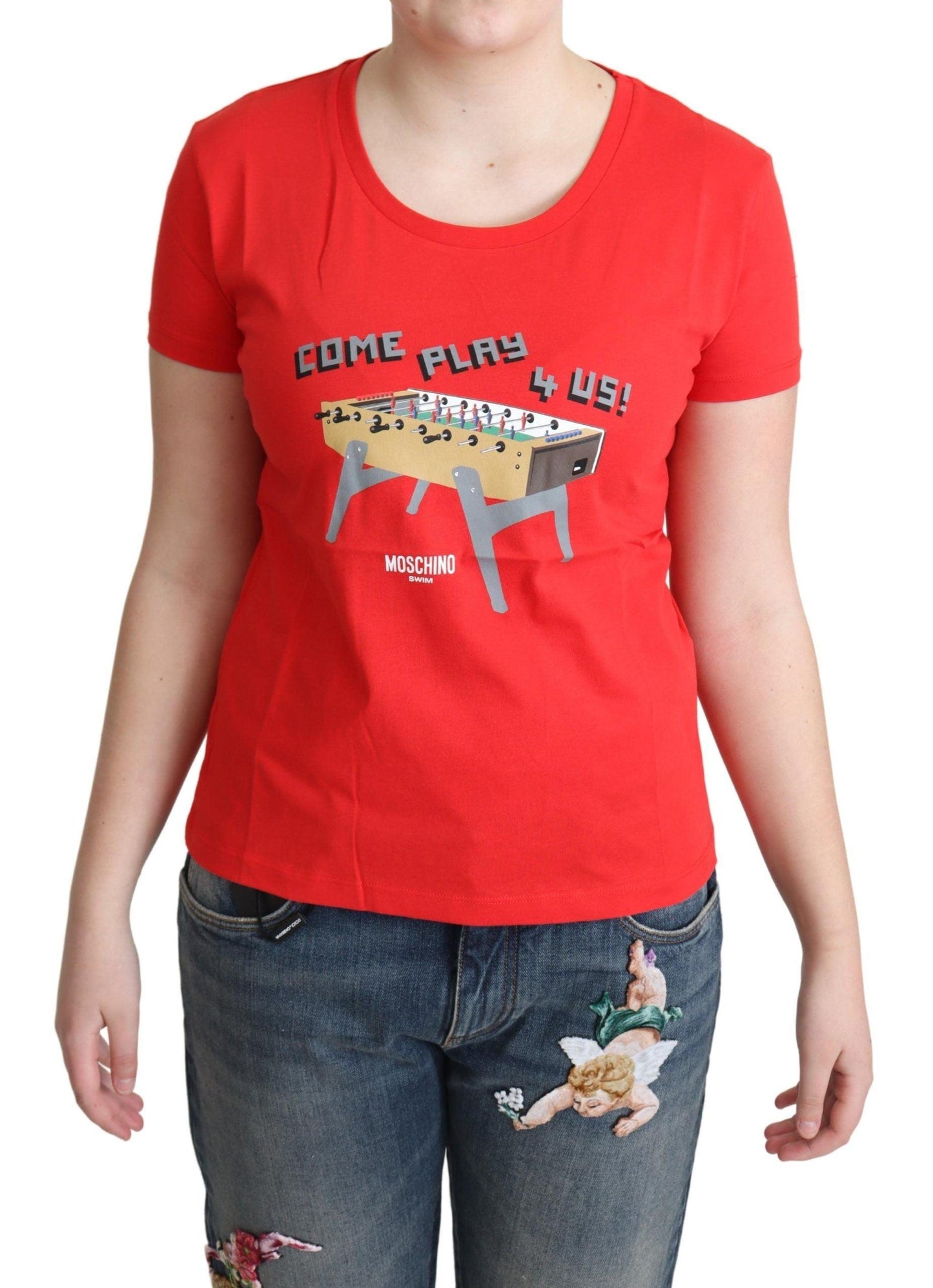 Moschino Chic Red Cotton Tee with Playful Print - PER.FASHION