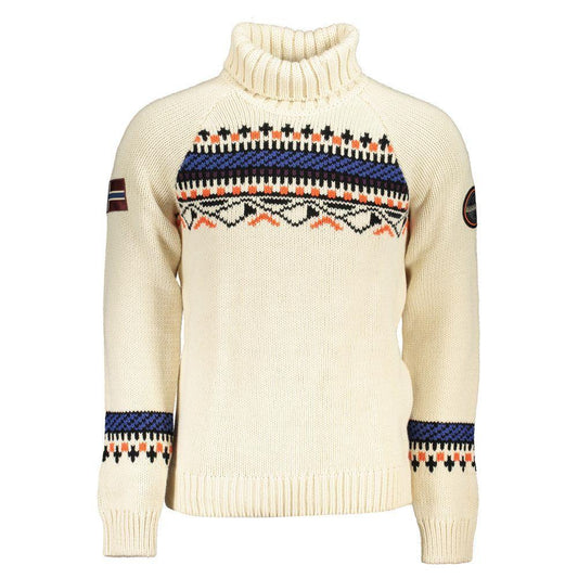 Napapijri Beige High Neck Sweater with Contrast Details - PER.FASHION