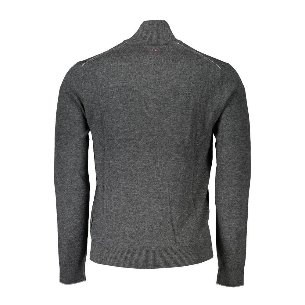 Napapijri Chic Gray Half-Zip Embroidered Sweater - PER.FASHION