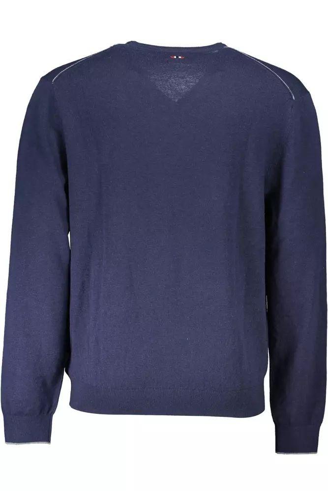 Napapijri Elegant Blue Wool V-Neck Sweater - PER.FASHION