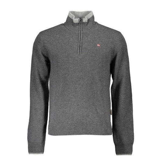 Napapijri Elegant Gray Half Zip Sweater with Bold Accents - PER.FASHION