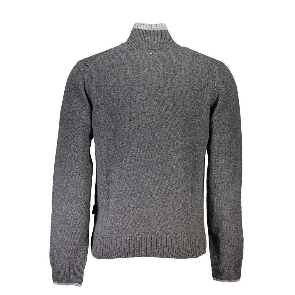 Napapijri Elegant Gray Half Zip Sweater with Bold Accents - PER.FASHION