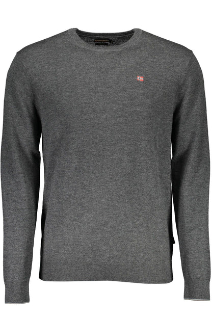Napapijri Elegant Grey Wool Sweater with Embroidered Logo - PER.FASHION
