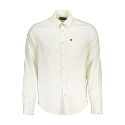 Napapijri Elegant White Cotton Long Sleeved Men's Shirt - PER.FASHION