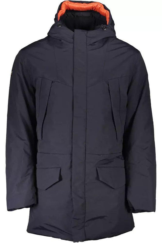 Napapijri Sleek Blue Hooded Jacket with Stylized Applications - PER.FASHION