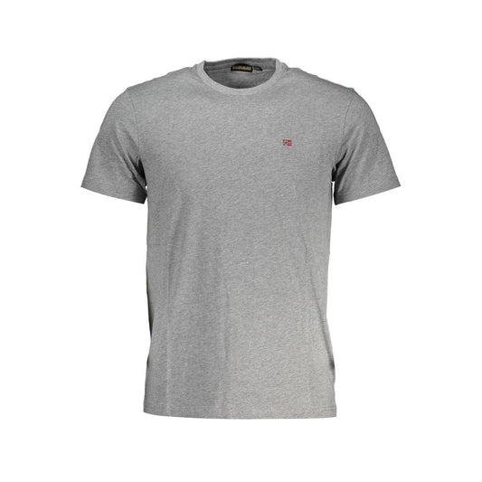 Napapijri Embroidered Logo Gray Cotton T-Shirt