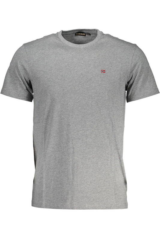 Napapijri Embroidered Logo Gray Cotton T-Shirt - PER.FASHION