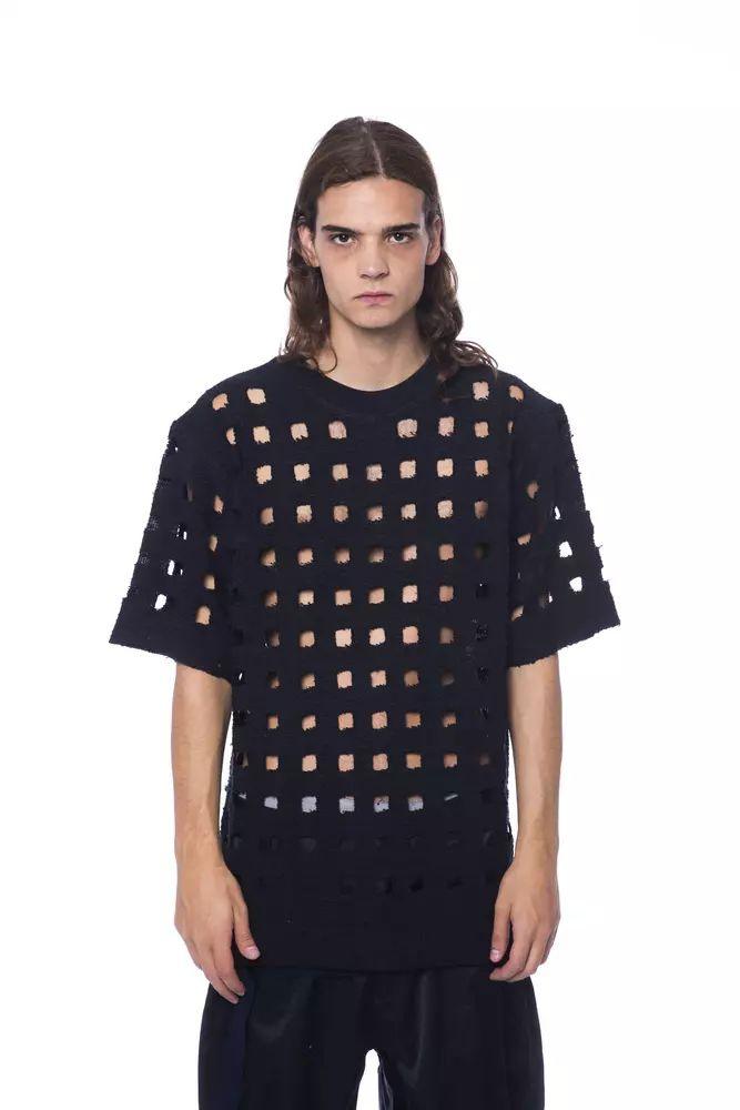 Nicolo Tonetto Sleek Black Perforated Cotton Tee - PER.FASHION