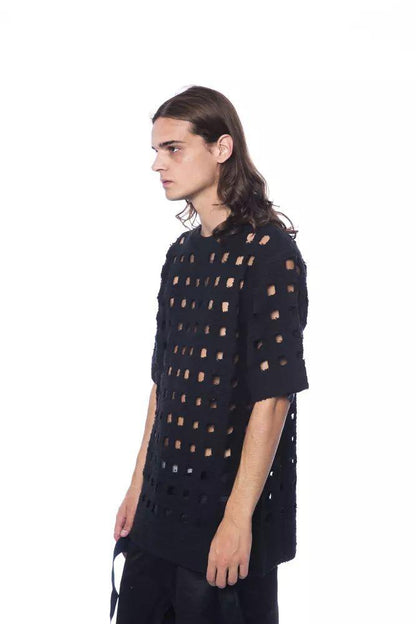 Nicolo Tonetto Sleek Black Perforated Cotton Tee - PER.FASHION