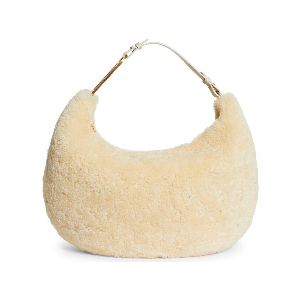 Off-White Cream Shearling Wool Chic Shoulder Bag - PER.FASHION