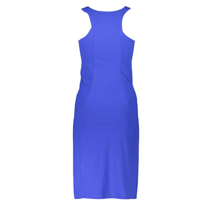 Patrizia Pepe Элегантное синее платье с круглым вырезом и логотипом