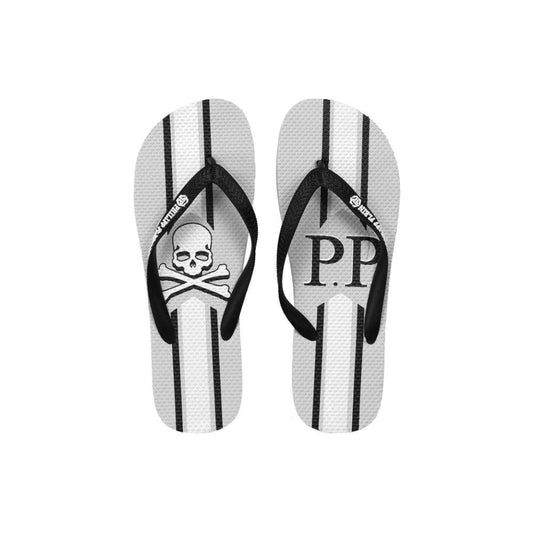 Philipp Plein Chic Gray Logo Print Flip Flops - PER.FASHION