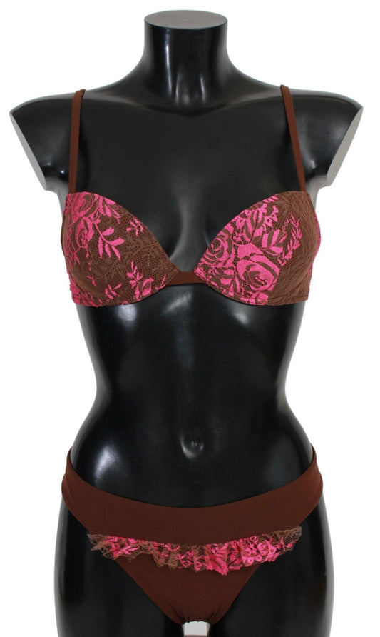 PINK MEMORIES Chic Pink and Brown Two-Piece Swimsuit - PER.FASHION