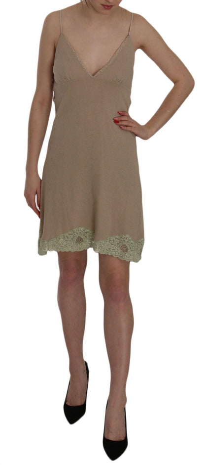 PINK MEMORIES Elegant Beige Lace Spaghetti Strap Mini Dress - PER.FASHION