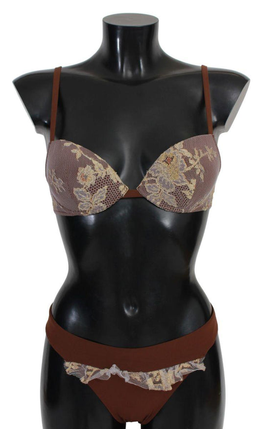 PINK MEMORIES Elegant Brown Lace Two-Piece Swimsuit - PER.FASHION