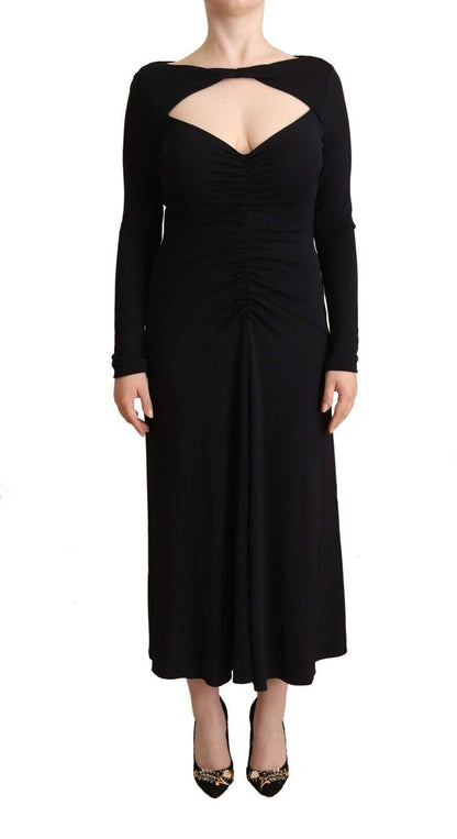 PINKO Elegant Black Nylon Stretch Maxi Dress - PER.FASHION