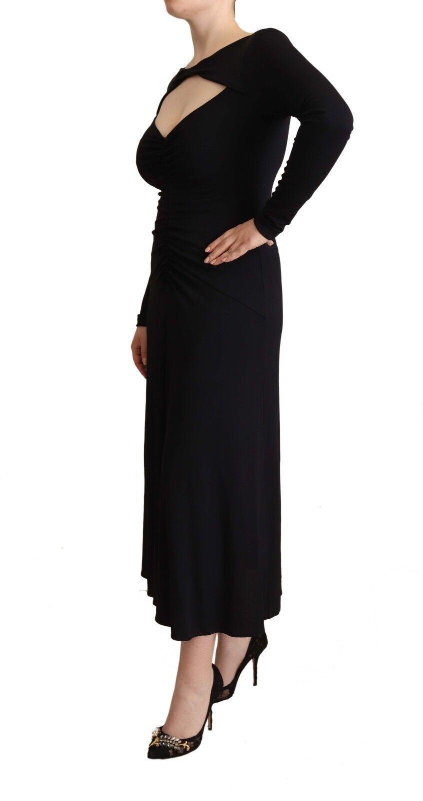 PINKO Elegant Black Nylon Stretch Maxi Dress - PER.FASHION