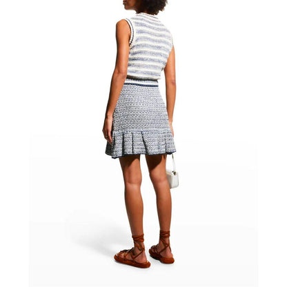 PINKO Elegant Jacquard Canvas Skirt in White & Blue - PER.FASHION