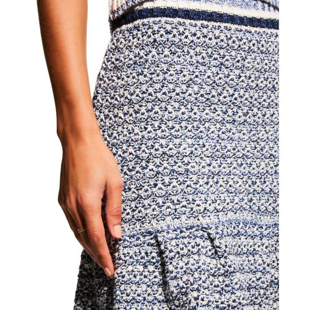 PINKO Elegant Jacquard Canvas Skirt in White & Blue - PER.FASHION