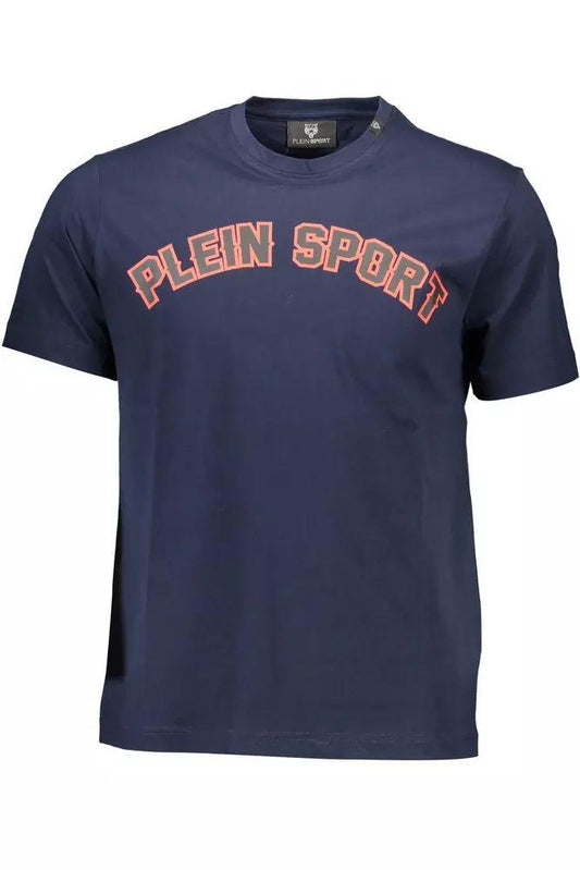 Plein Sport Sleek Blue Crew Neck Tee with Contrasting Prints - PER.FASHION