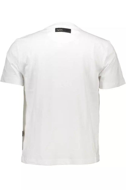 Plein Sport Sleek White Cotton Crew Neck Tee with Contrasting Details - PER.FASHION
