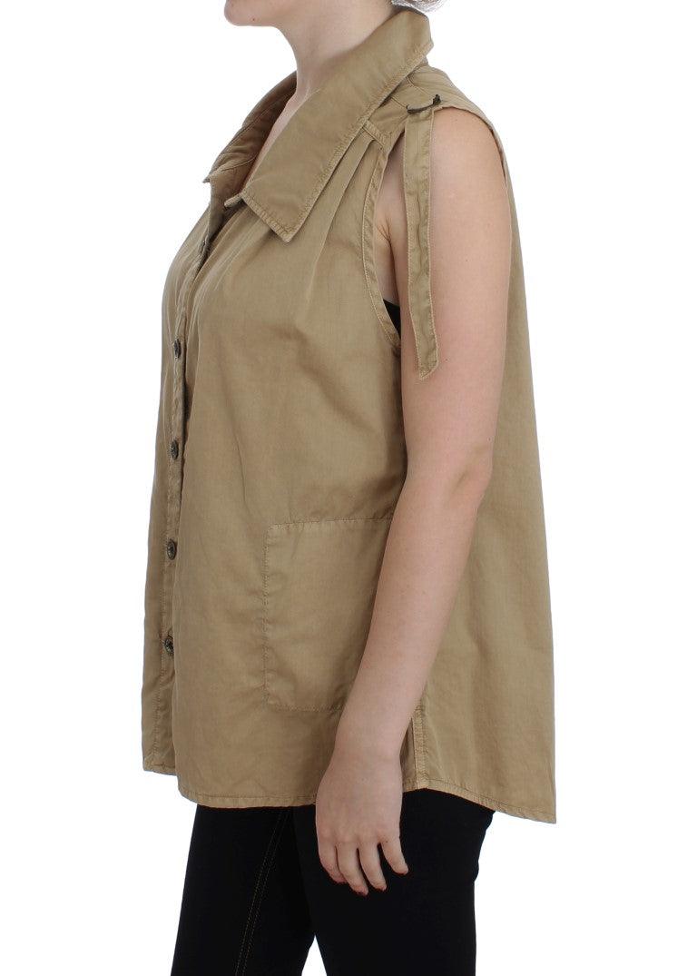 PLEIN SUD Beige Sleeveless Cotton Blouse - PER.FASHION