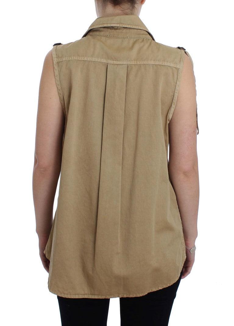 PLEIN SUD Beige Sleeveless Cotton Blouse - PER.FASHION