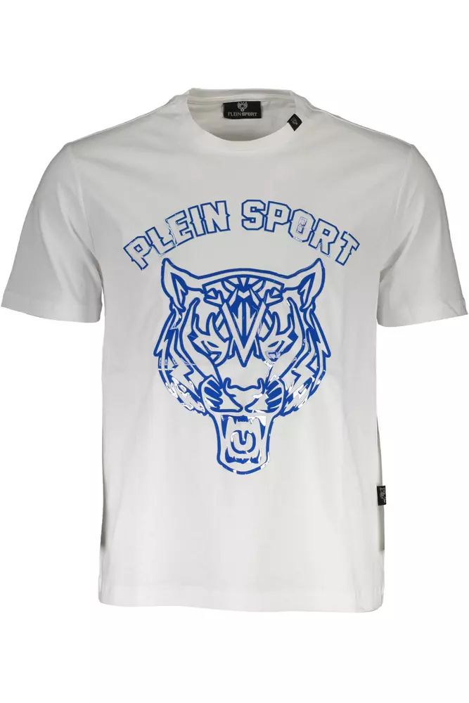Белая хлопковая футболка Plein Sport с круглым вырезом и принтом