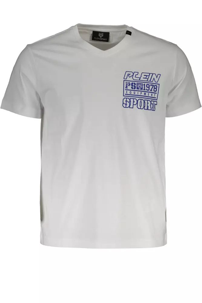 Plein Sport Белая футболка с логотипом и V-образным вырезом и принтом