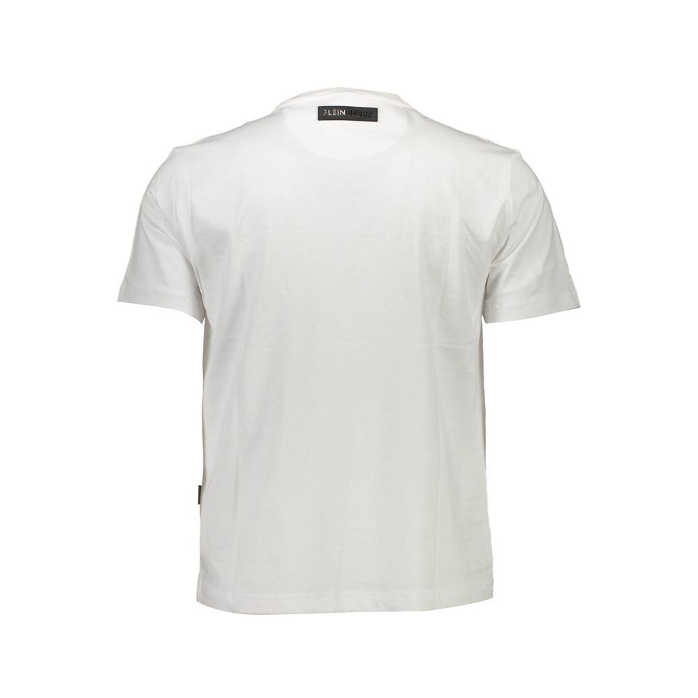 Белая хлопковая футболка Plein Sport с завышенной талией и фирменными деталями