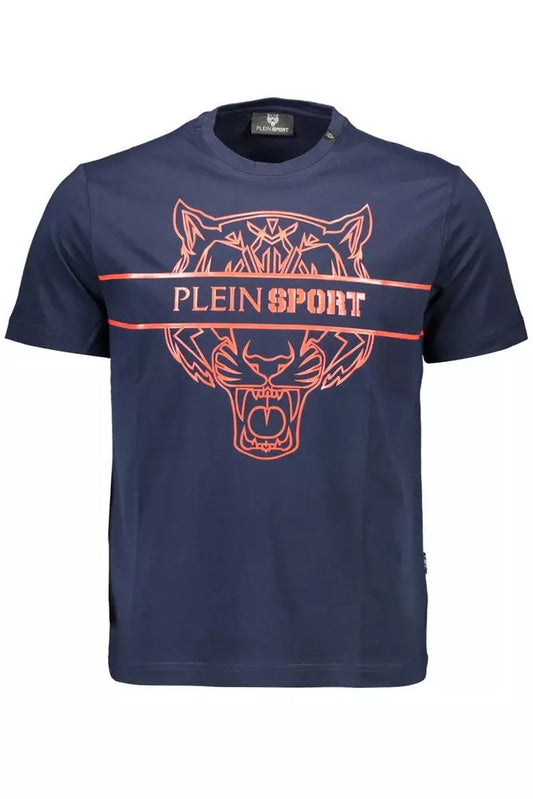 Синяя футболка Plein Sport Dynamic с круглым вырезом и принтом