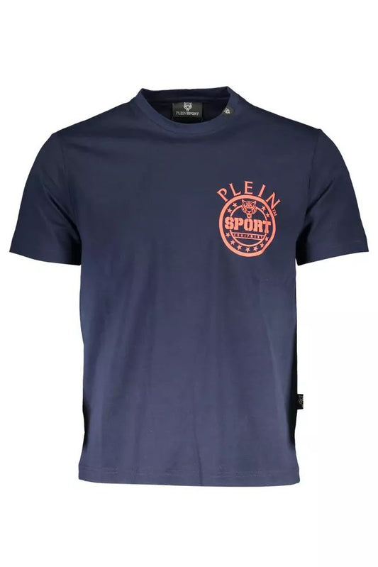 T-shirt Plein Sport in elegante cotone blu con stampa iconica