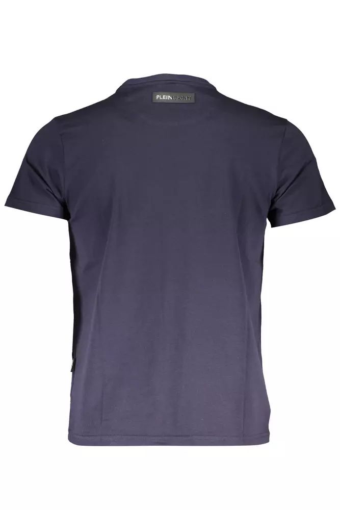 T-shirt Plein Sport in cotone blu elettrico con stampa tagliente