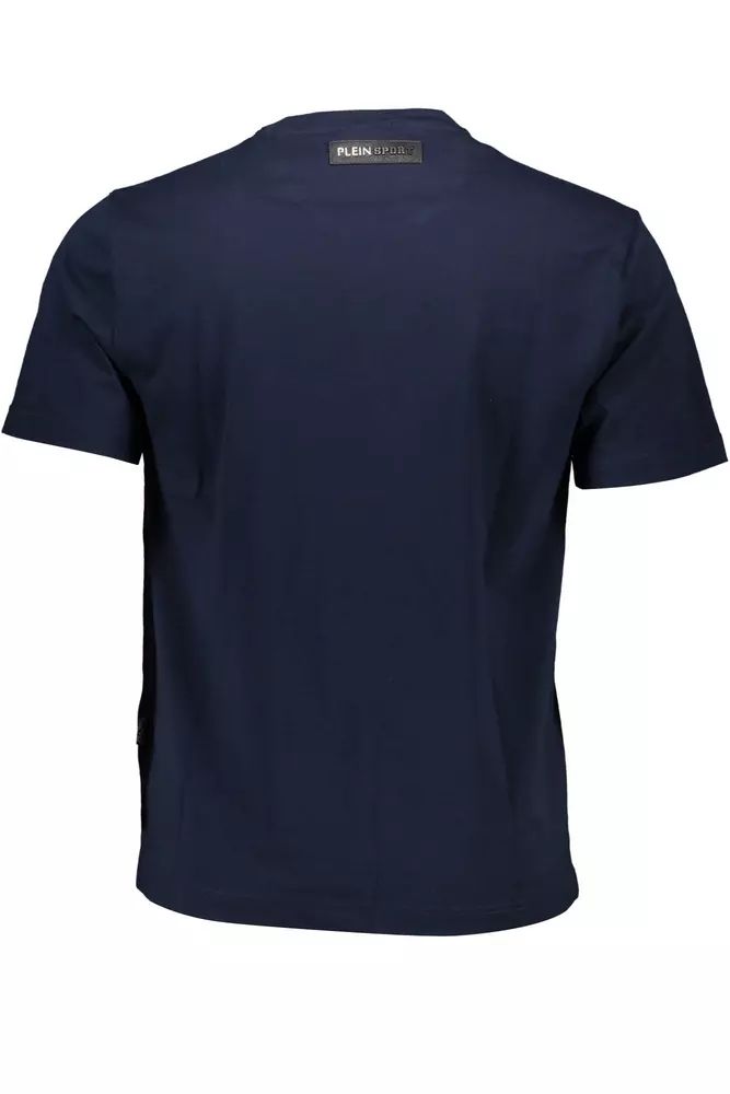 Синяя хлопковая футболка Plein Sport с завышенной талией и фирменными деталями