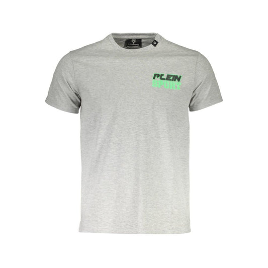Серая гладкая хлопковая футболка Plein Sport с круглым вырезом