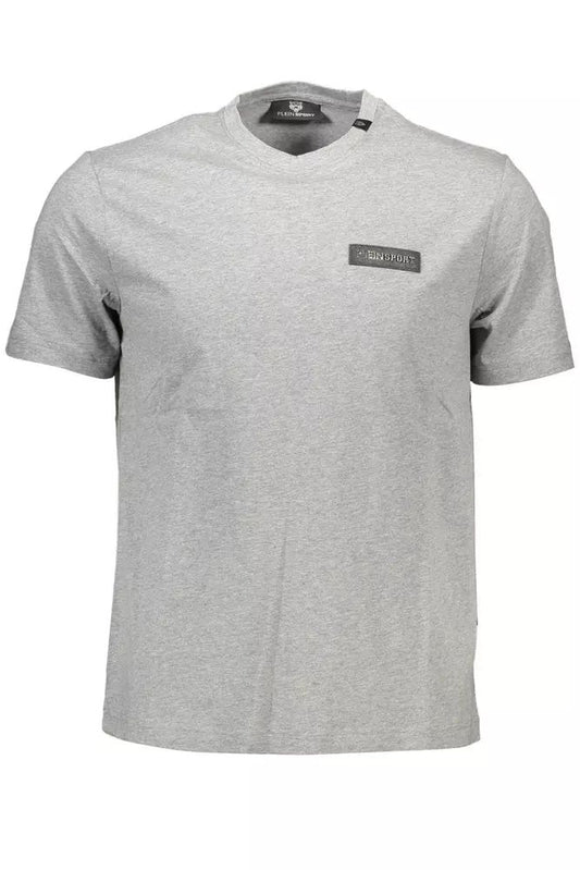 T-shirt girocollo grigia elegante Plein Sport con stampa in grassetto sul retro