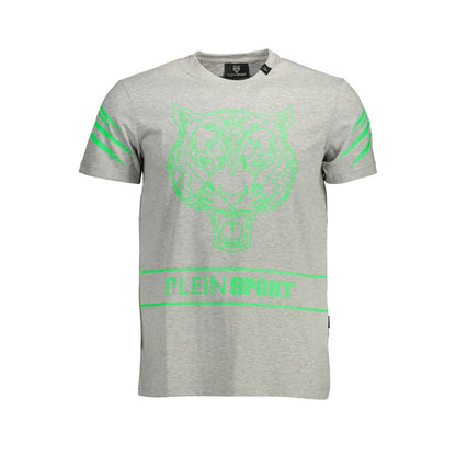 T-shirt Plein Sport elegante girocollo grigia con logo e dettagli a contrasto