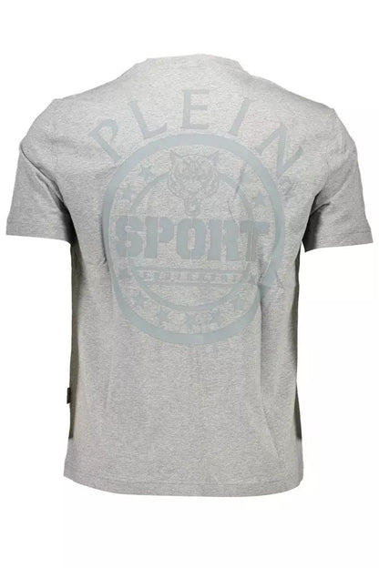 Plein Sport гладкая серая футболка с круглым вырезом и ярким принтом на спине