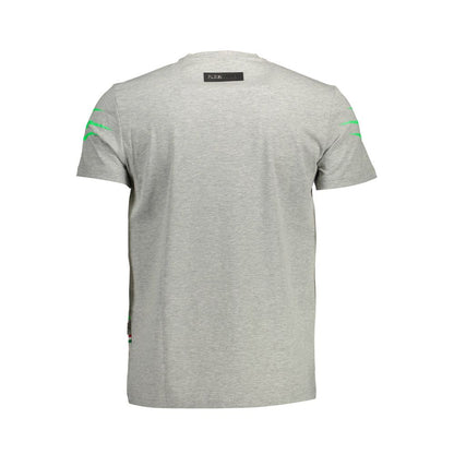 T-shirt Plein Sport elegante girocollo grigia con logo e dettagli a contrasto