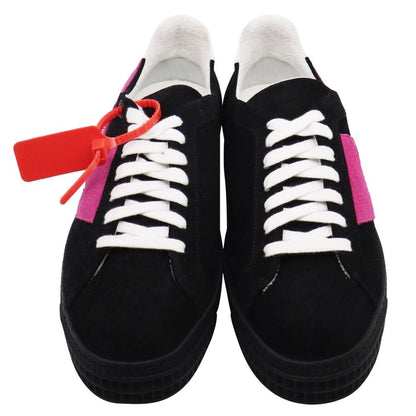 Off-White Sleek Black Suede Sneakers with Fuchsia Arrow Detail - PER.FASHION