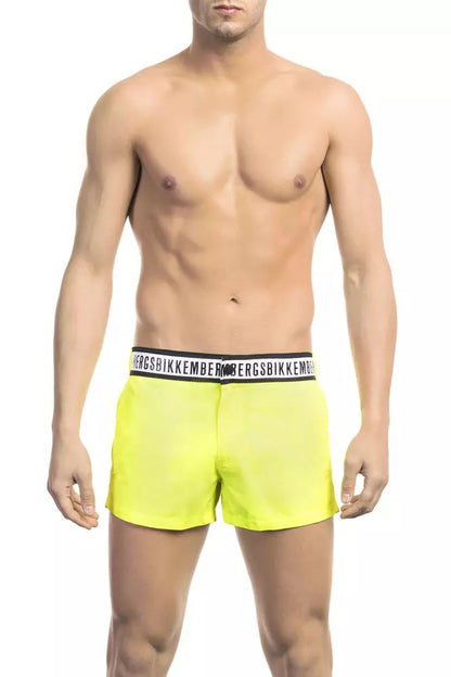 Bikkembergs Sleek Yellow Micro Swim Shorts with Contrast Band - PER.FASHION