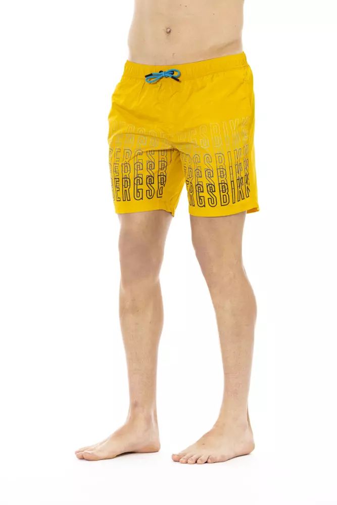 Pantaloncini da bagno con stampa Degradé di Bikkembergs in giallo vibrante