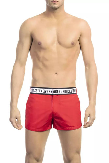 Bikkembergs Red Micro Swim Shorts with Contrast Band - PER.FASHION