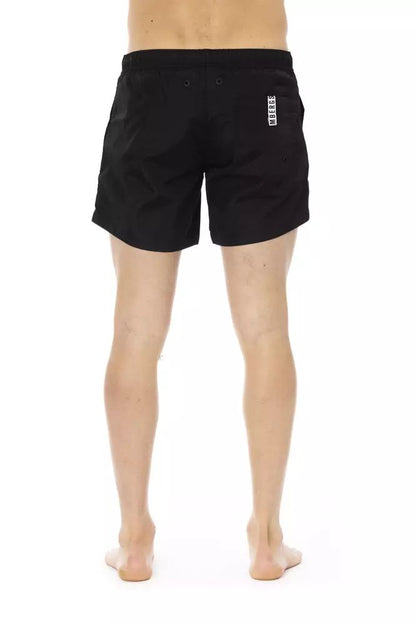 Bikkembergs Sleek Black Swim Shorts with Sporty Tape Detail - PER.FASHION
